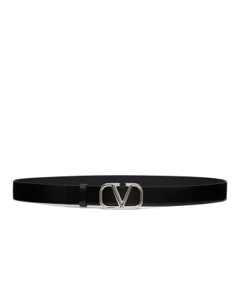 Valentino Vlogo Signature Calfskin Belt Black