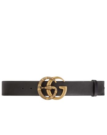 Gucci Leather belt with Double G buckle with snake Black