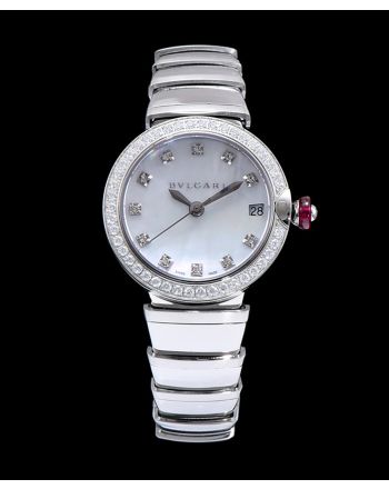 Bvlgari Lvcea White Dial Diamond Hour Markings stainless steel Case With Diamonds Two Tone Bracelet White